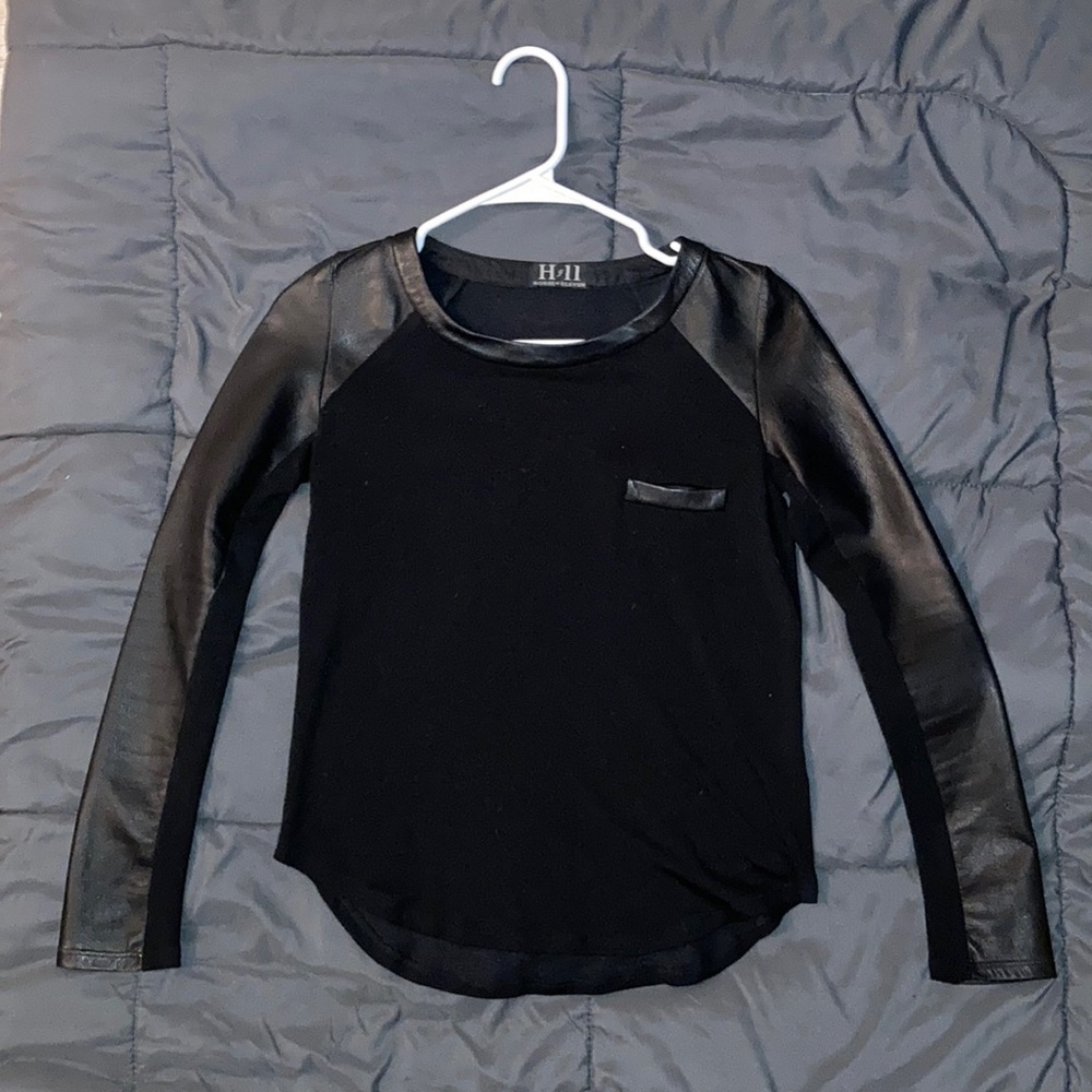 Black leather long sleeve shirt